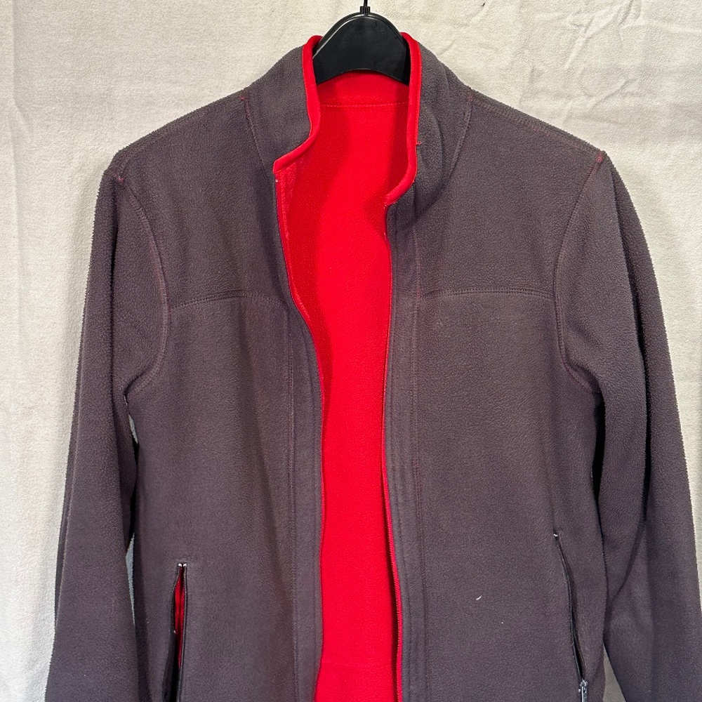 Women's Reversible Fleece Jacket Full Zip Up - Red/Light Purple M
